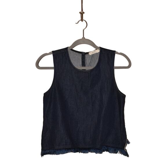 A.L.C.‎ $150 Fringe Hem Nina Sleeveless Chambray Top Dark Indigo Size 2 - Picture 1 of 4